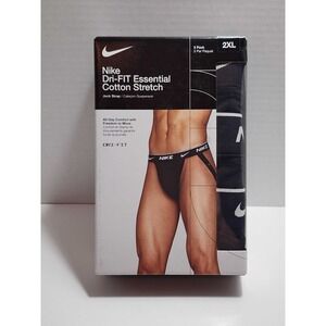 Nike Dri-Fit Essential Cotton Stretch Jock Straps - 3 Pack - Size 2XL - Black